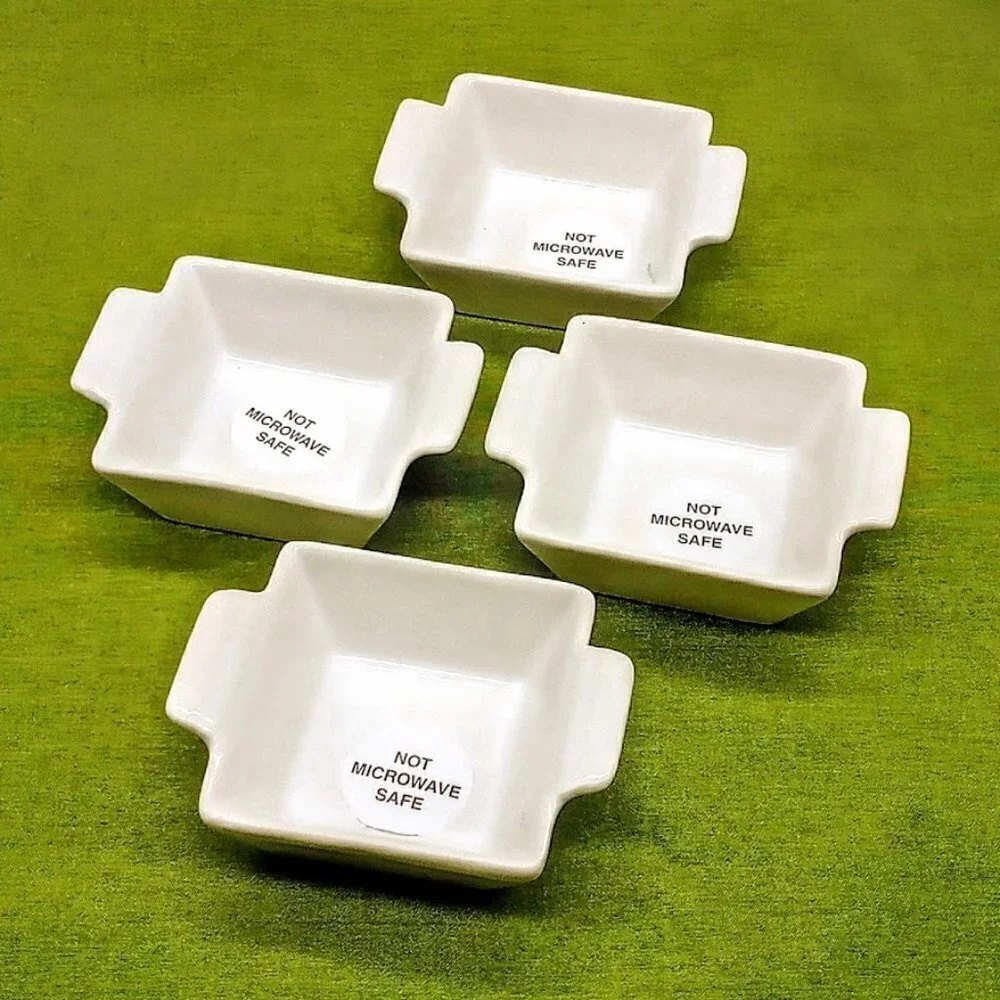 Set of 4 Pier 1 White Ceramic Square Dipping Bowls